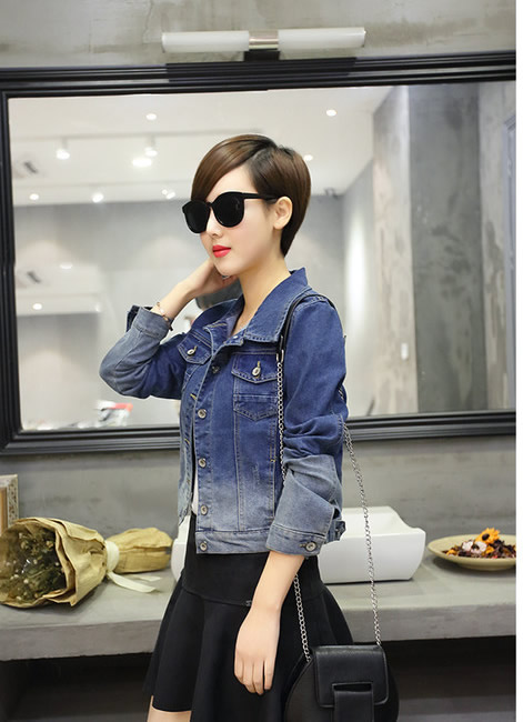 Women Contrast Color Denim Coat