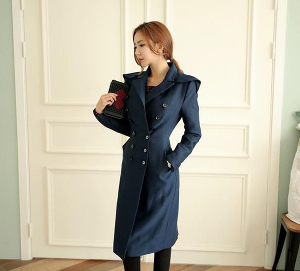 Fashion Stand Shoulder Fitting Peacoat